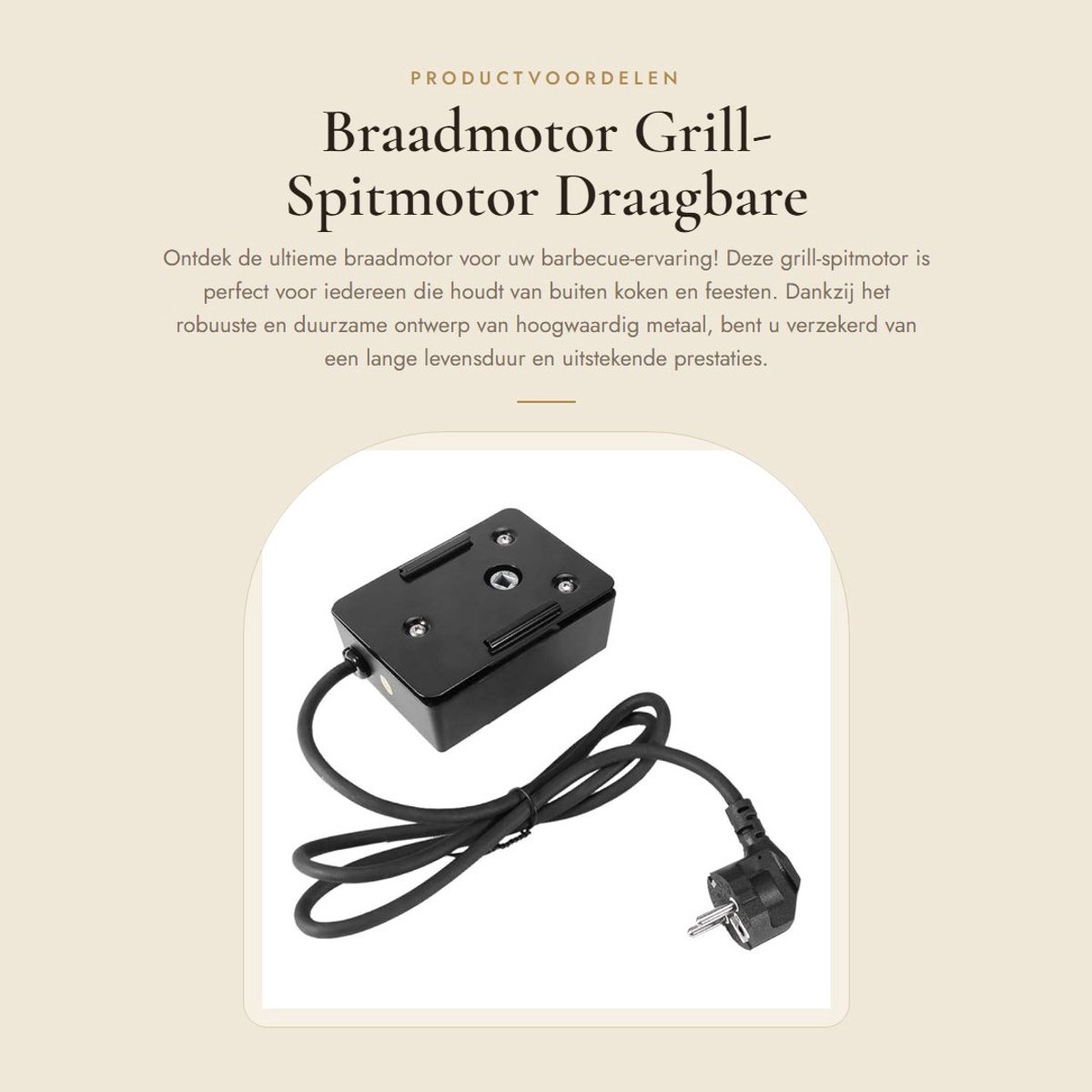 Dailygoods - Braadmotor Grill-Spitmotor - Draagbare BBQ-Motor - Geluidsarm en Energiebesparend - Compact en Handig - Voor Barbecue en Picknick