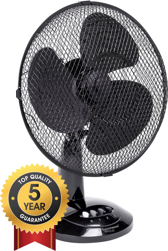 Bestron Tafelventilator Ø 35cm, Ventilator met 3 snelheidsstanden & 75° graden draaifunctie, 40Watt, DDF35Z, kleur: zwart