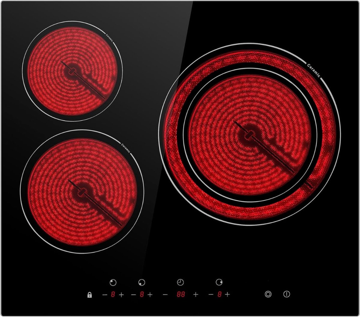 Aura® Elektrische Kookplaat 4 Pits - Elektrische Fornuis - Elektrische Kookplaat Vrijstaand - 4 Kookzones - Kinderslot - Zwart - 52cm x 60cm x 7cm