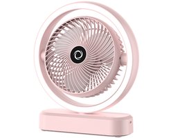 VHV - Ventilator - Tafelventilator - Tafelventilator met Automatische Oscillatie & Nachtlamp - 1800mAh Oplaadbare Ventilator met 270° Zwenkfunctie - Stille Air Circulator voor Bureau en Slaapkamer - Roze