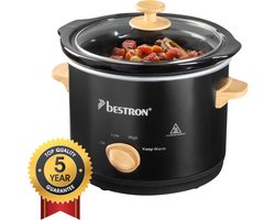 Bestron Slowcooker 120W - ASC150BW - 1.5L - Keramische binnenpan - Zwart/Hout - 5 jaar garantie
