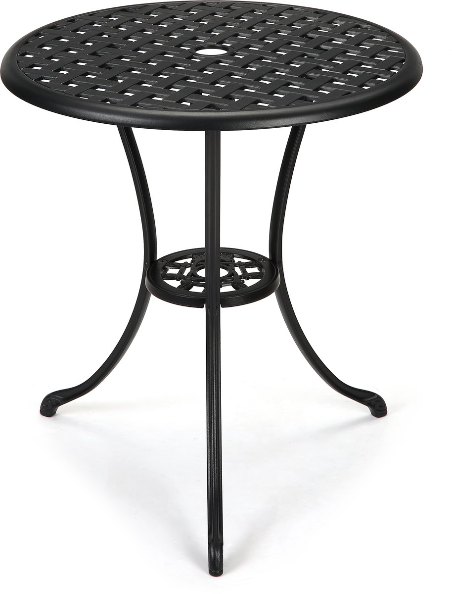 Terras bistrotafel, ronde retro eettafel van gegoten aluminium met 5 cm parasolgat, hoge bartafel, buitenbijzettafel voor veranda, achtertuin, tuin en balkon