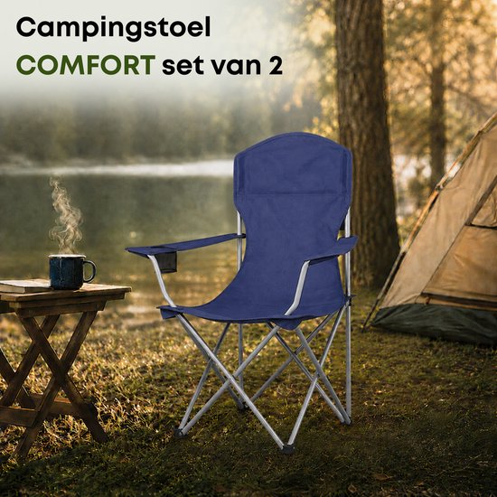 ACAZA Campingstoel - Campingstoelen Set van 2 - Strandstoel - COMFORT - Draagvermogen 150 kg - Klapstoel - Kampeerstoel - Vouwstoel - Camping - Strandstoel Opvouwbaar - Visstoel - Blauw van ACAZA — afbeelding 2