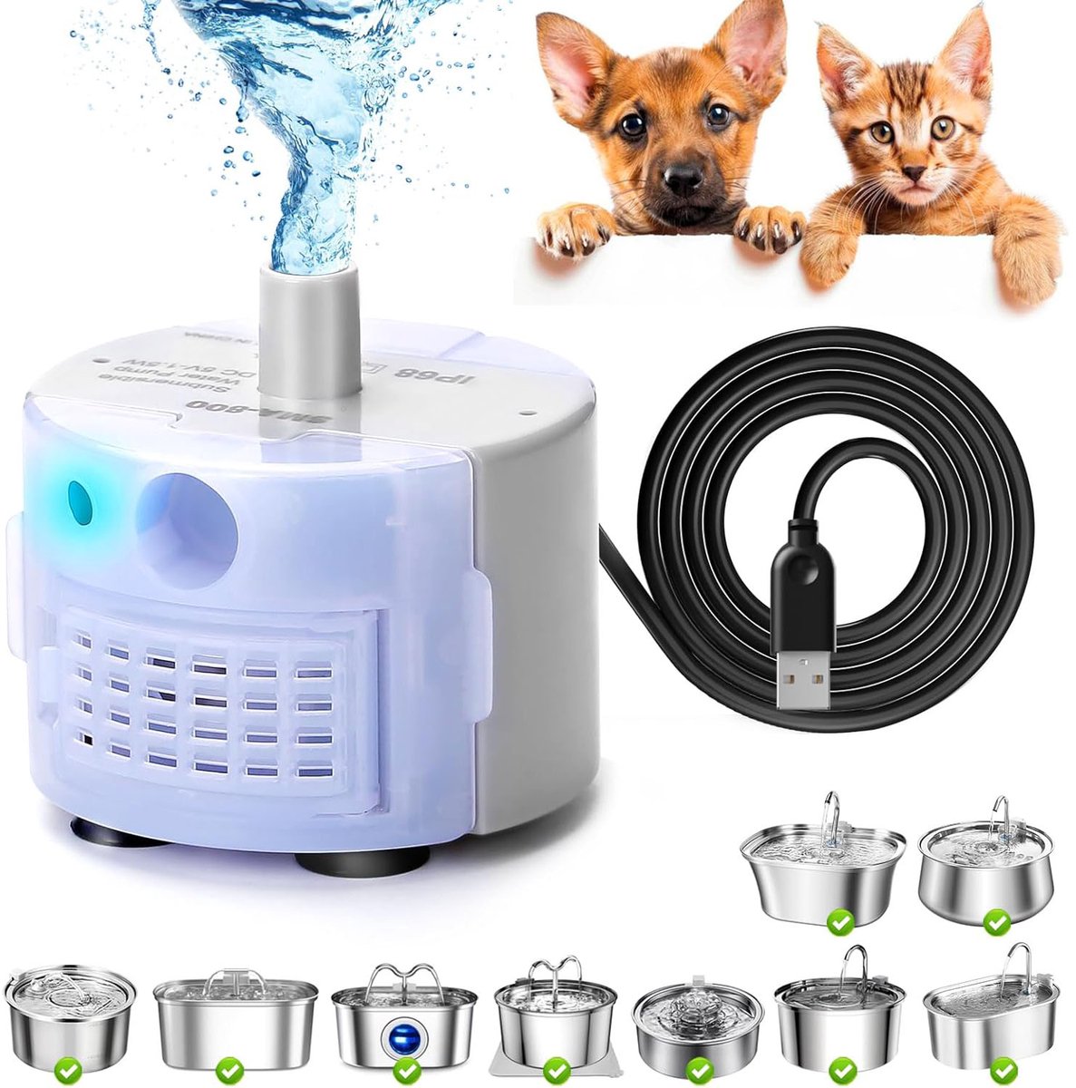 Waterpomp voor Drinkfontein Kat-Vervangingspomp-Huisdier Drinkfontein-USB Waterpomp-Ultra Stil-IP68 Waterdicht-SMA-800