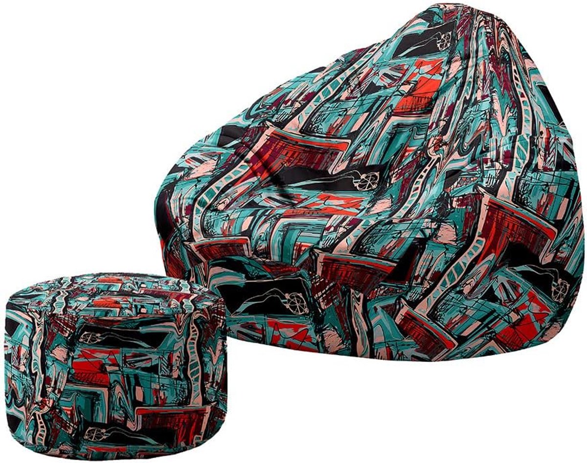 Zitzak met Poef - Opbergzak Luie Sofa - Comfortabel Ontspannen - Ademende Stof - 70x80+20x30cm - Abstract Graffiti