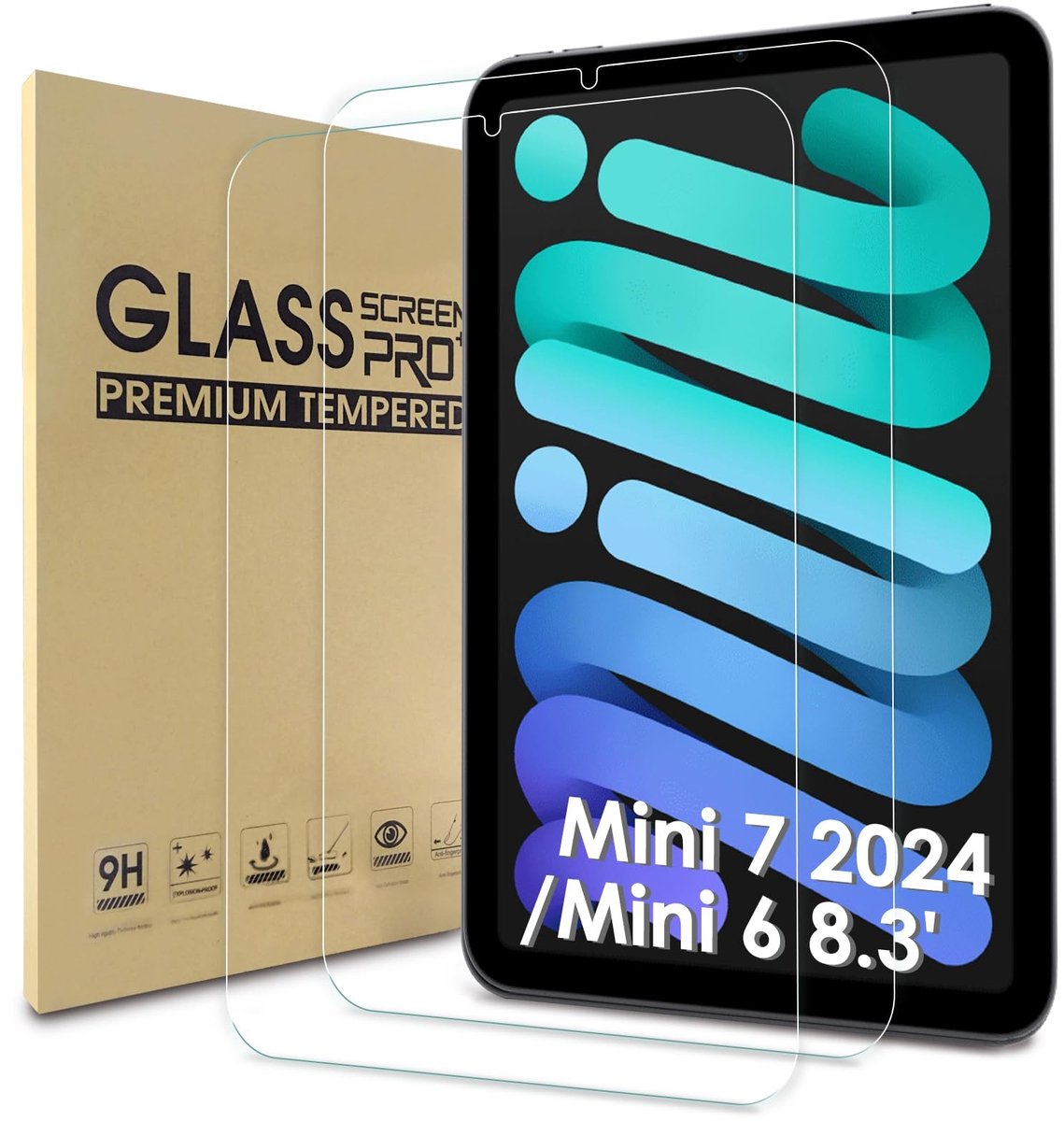 Dailygoods - WD&CD 2 stuks schermbeschermer voor iPad Mini 7 2024/6 20,3 inch, gehard glas film met anti-kras, anti-bubbel, high definition