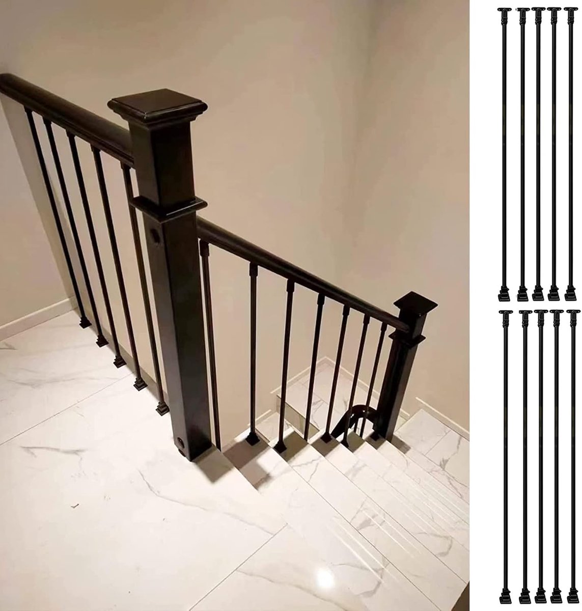 Trap Baluster Spindels - Metalen Reling Palen - Veiligheid Verhoging - Verstelbare Hoekbeugel - 115 cm Hoog - Zwart
