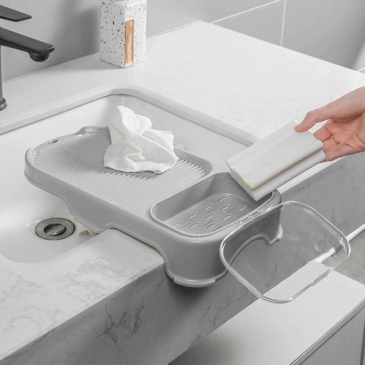 Mini wasbord - Draagbare plank - Handen wassen kleding - Met zeepbakje - 41 x 20 cm - Wit