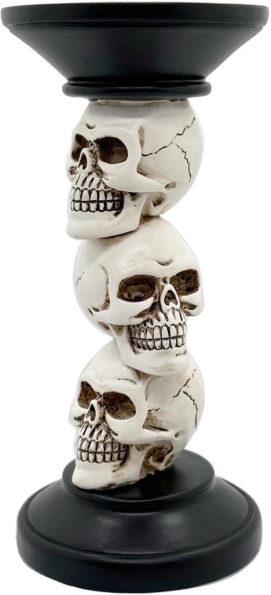 Kaarsenhouder Schedels - Griezelige Decoratie - Feestelijke Sfeer - Gestapelde Skeletten - 20 cm Hoog - Zwart