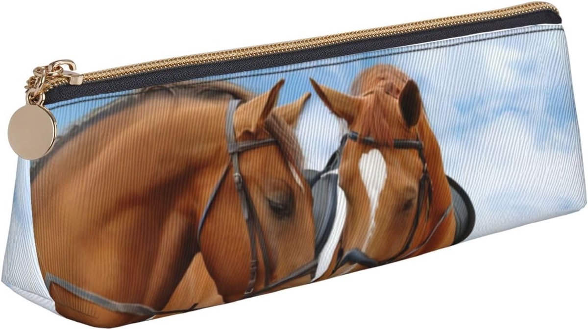 Pennenetui - Opberger Tasje - Bureau Organiseren - Driehoekig Ontwerp - 21 cm - Paardenprint