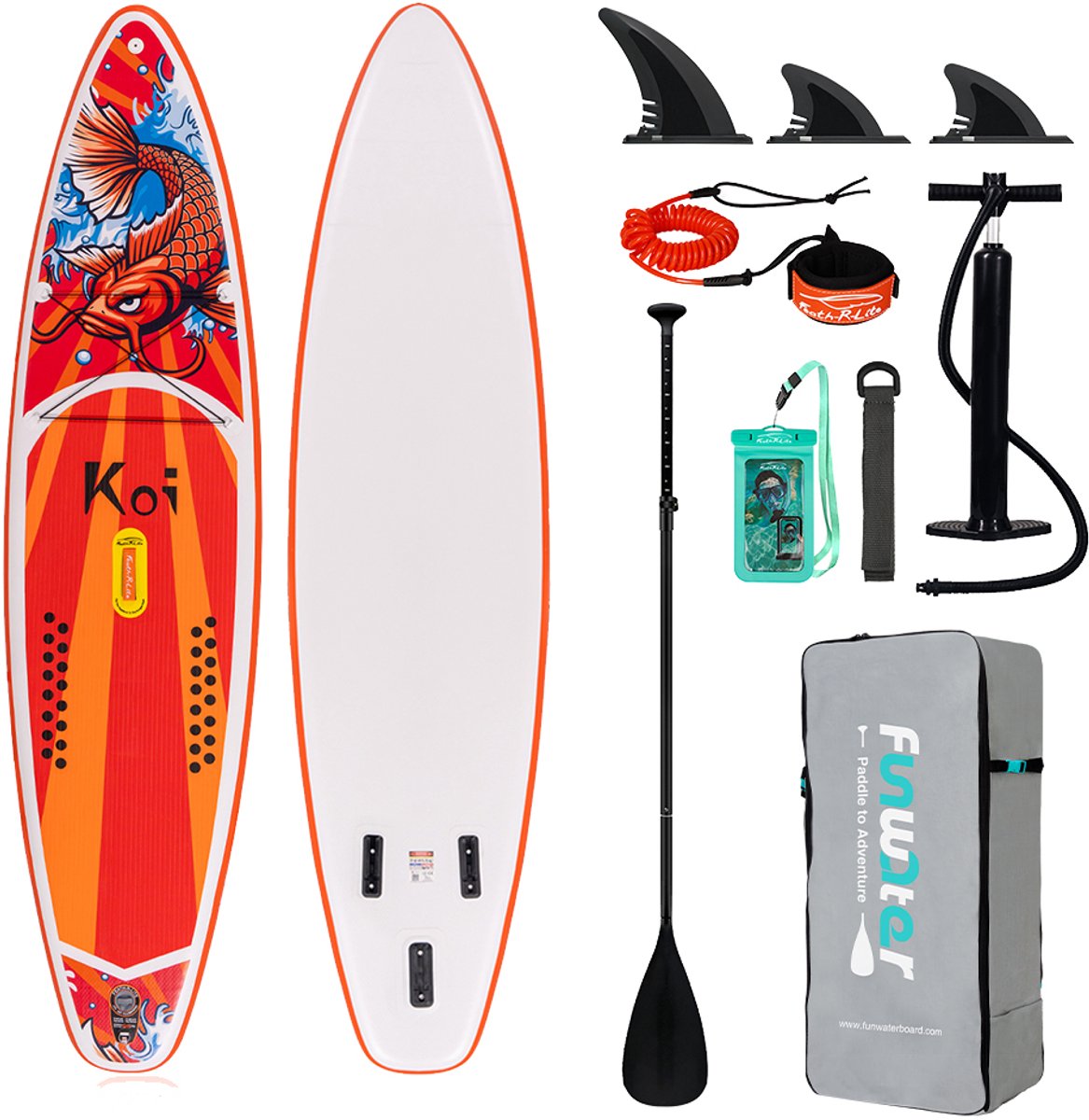 FUNWATER FR01E Deska SUP opblaasbaar paddleboard 350 cm – draagvermogen 180 kg – set – antislip EVA-materiaal – PVC-coating – geschikt voor ontspanning en recreatie