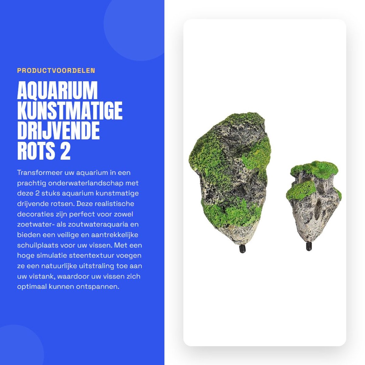 Dailygoods - Aquarium Kunstmatige Drijvende Rots - 2 Stuks - Realistische Steentextuur - Decoratie voor Vistank - Inclusief Zuignap - Ideaal voor Aqua...