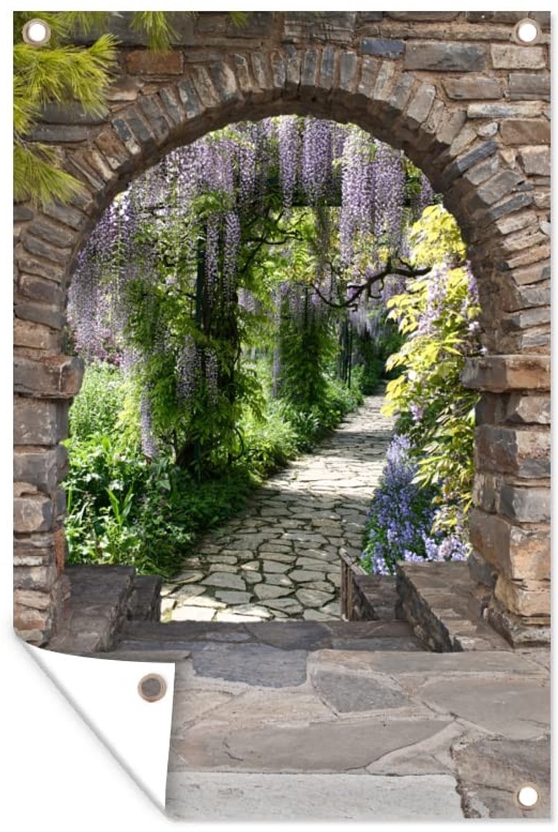 Dailygoods- Tuinposter 60x90 cm - Doorkijk/Bos - Buitenposter - Tuindoek - Extra stevige ringen - Bisonyl zeil