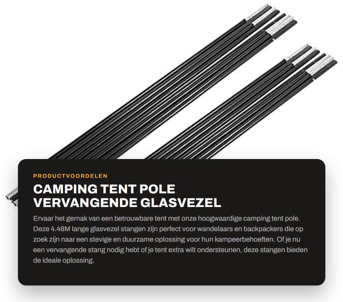 Dailygoods- Tentstok 4,48M - Glasvezel - Vervangende Stok - Stevig - Hittebestendig - Ideaal voor Camping en Backpacken