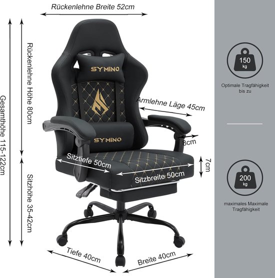 Gaming stoel - Comfortabele stoel - Langdurig zitten - Met voetsteun - 83 cm diep - Zwart — afbeelding 3