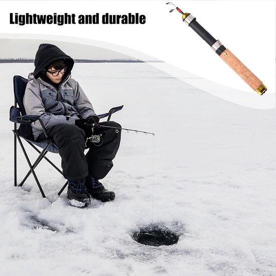 IJshengel Telescopisch - Winter Vishengel - Vissen Op IJs - Draagbaar Ontwerp - 60 cm - Houtnerf — afbeelding 3