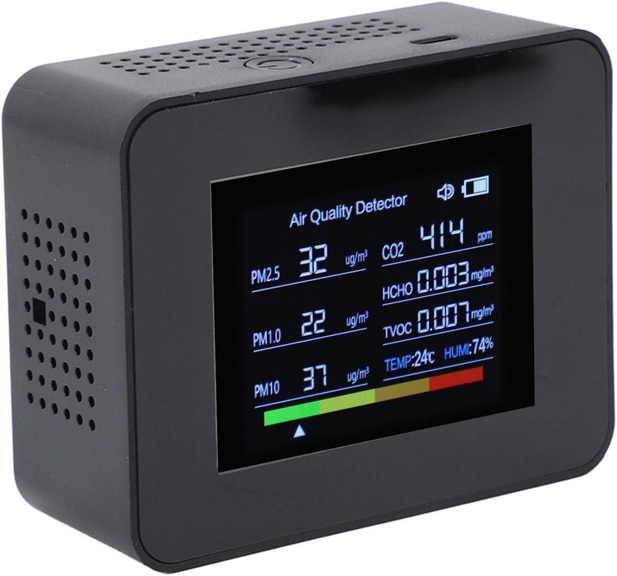 Luchtkwaliteit Meter - CO2 Detector - Gezond Wonen - NDIR Sensor - 8-in-1 - Zwart