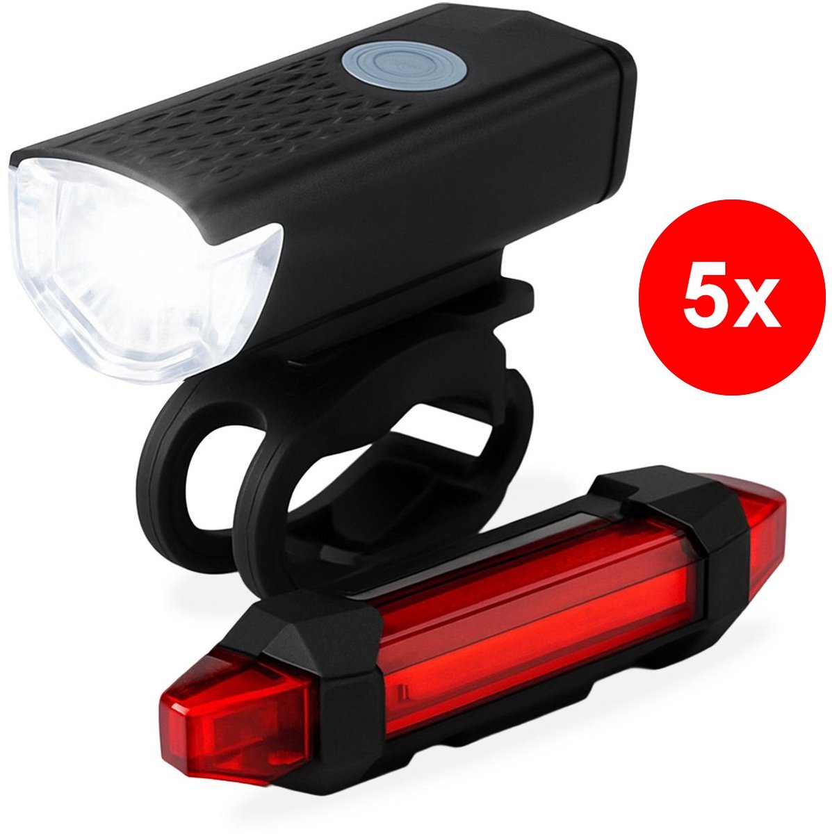 Innovaland Fietslampjes LED Set Wit en Rood V2 – 5 Stuks – Oplaadbaar – Micro USB – Fietslampje – Voorlicht en Achterlicht Fiets LED – Voorlamp Fiets – Fietsverlichting