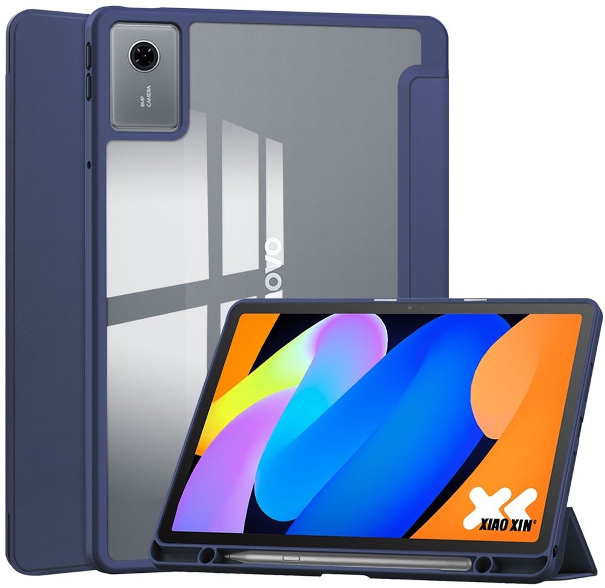 Coverup Tablethoes geschikt voor Lenovo Idea Tab 11 Hoesje - Tri-Fold Folio Case met Wake/Sleep en Stylus-houder - Donkerblauw
