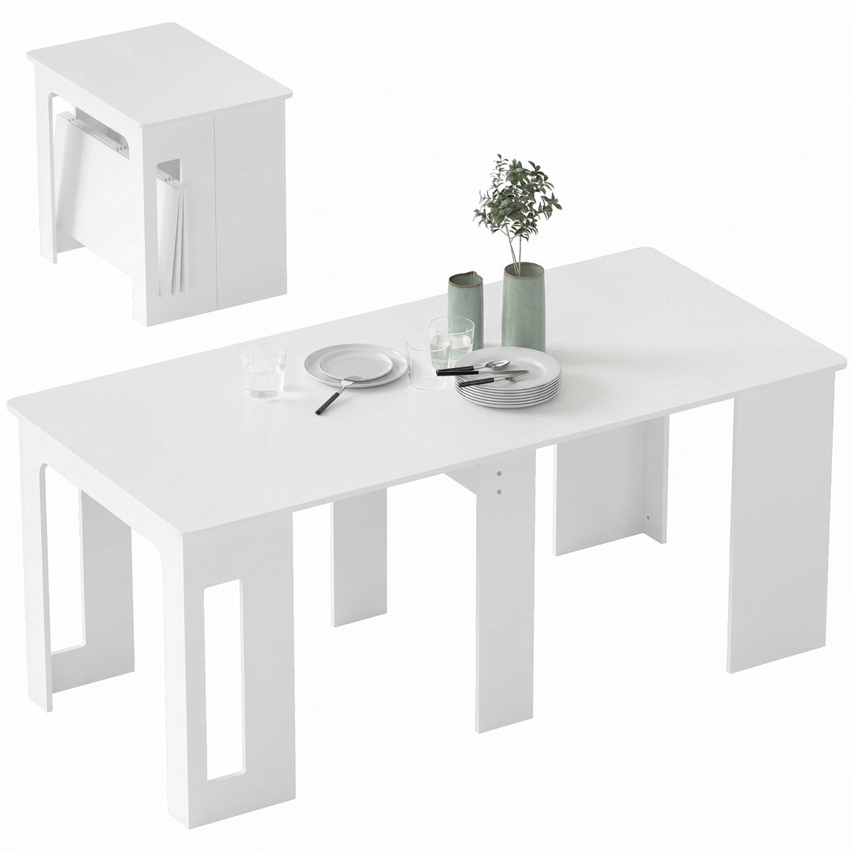 HOMCOM Opklapbare eettafel Spaanplaat, staal 180L x 85B x 75H cm Wit