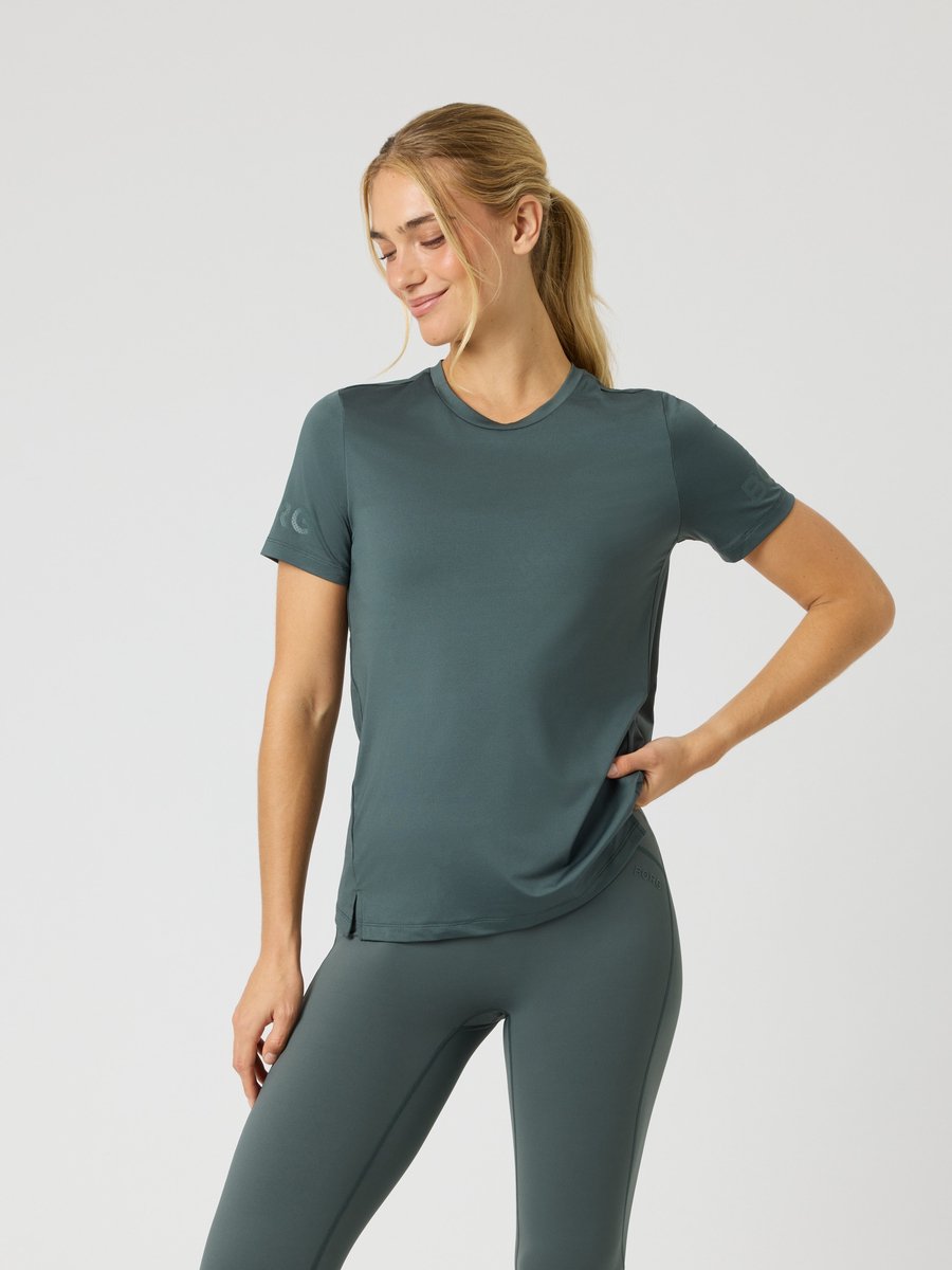 Björn Borg Sportshirt Dames Trainingshirt Korte Mouw - Gerecycled Polyester - Urban Chic Groen - Maat M