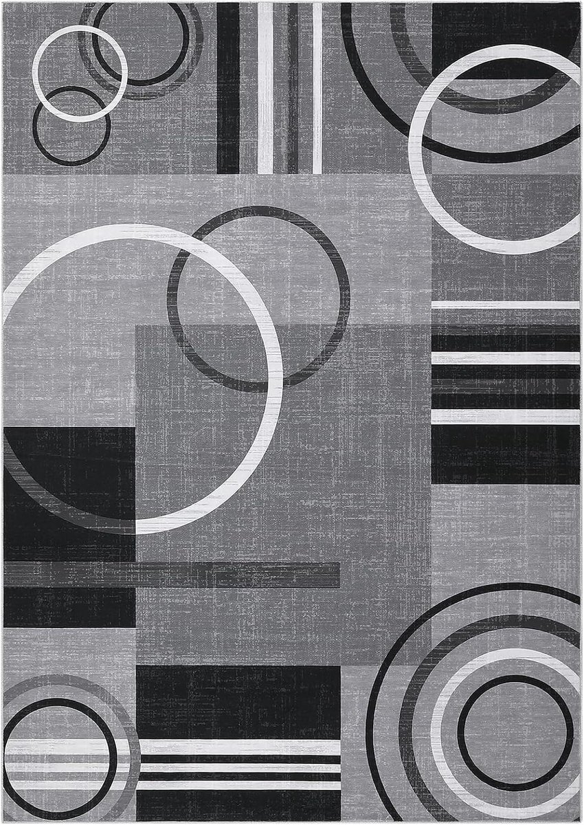 Vloerkleed geometrisch modern wasbaar antislip 120x170 cm grijs voor woonkamer