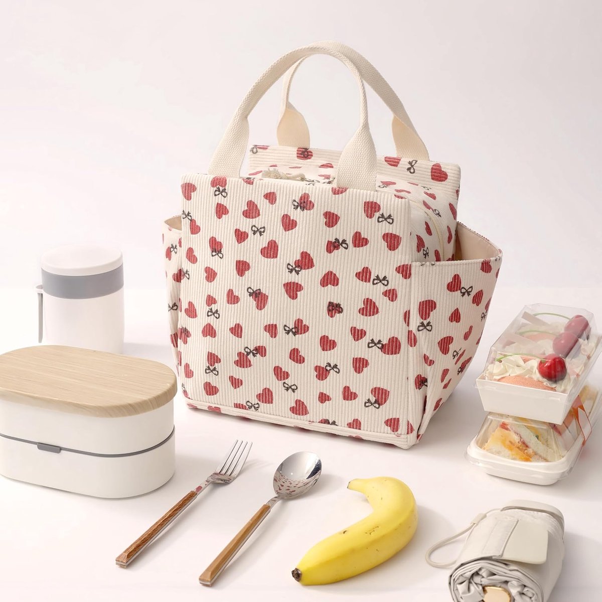 Vierkante corduroy lunchtas, ruime, geïsoleerde lunchtas, unisex, herbruikbare koeltas met voorvak, geschikt voor werk, reizen en picknicks.