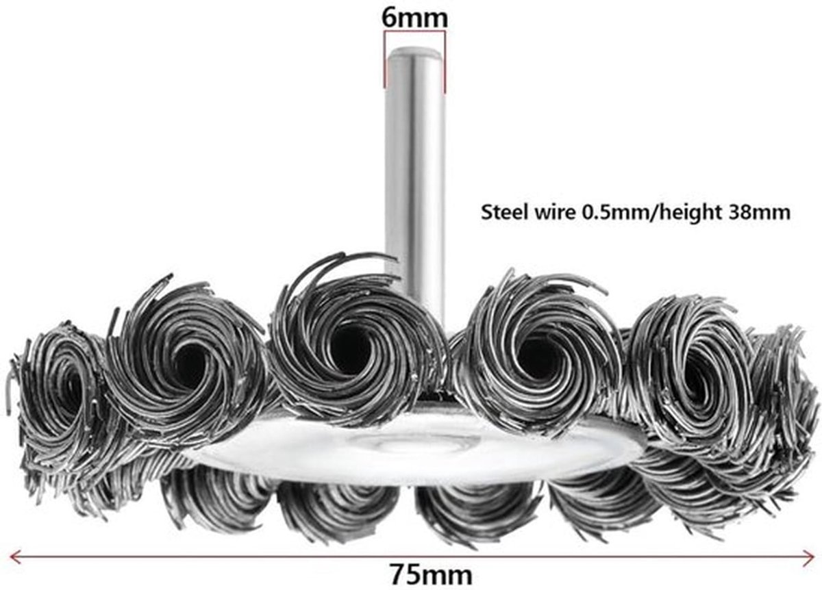 Draad Wiel Borstel - Boor Schacht - Staal - Roterend stalen Twist-Knot-wiel - Cup Borstel - Roest Verwijdering - Corrosie - Verf - Geschikt voor Boormachine - 2 Stuks Twist-Knot Draadwielborstel voor Boor Schacht Gemonteerd 6mm 75mm