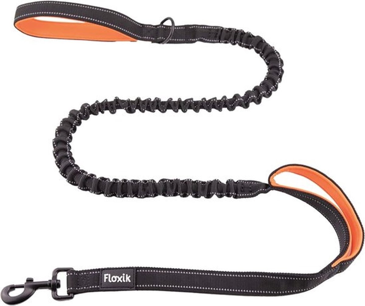 Thijox - Hondenriem Elastisch 150 cm | Premium Bungeelijn met Korte Leidband | Reflecterend Zwart/Oranje | Ideaal voor Wandelen, Joggen en Avonturen