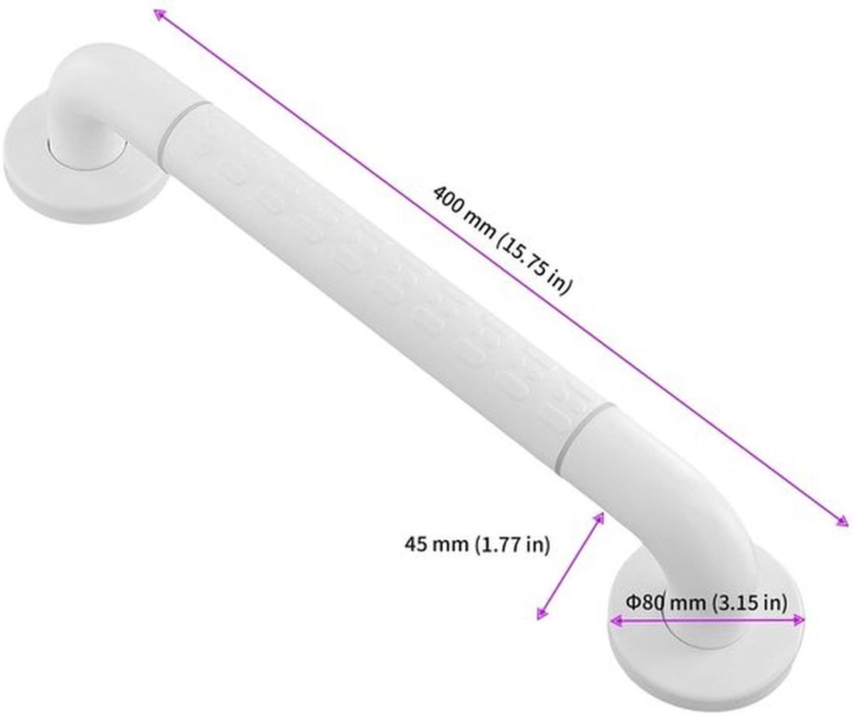 Douchegreep 40 cm - Roestvrij Stalen Handgreep - Witte Handgreep - Schroefbevestiging - Set van 4 - Ergonomisch Ontwerp