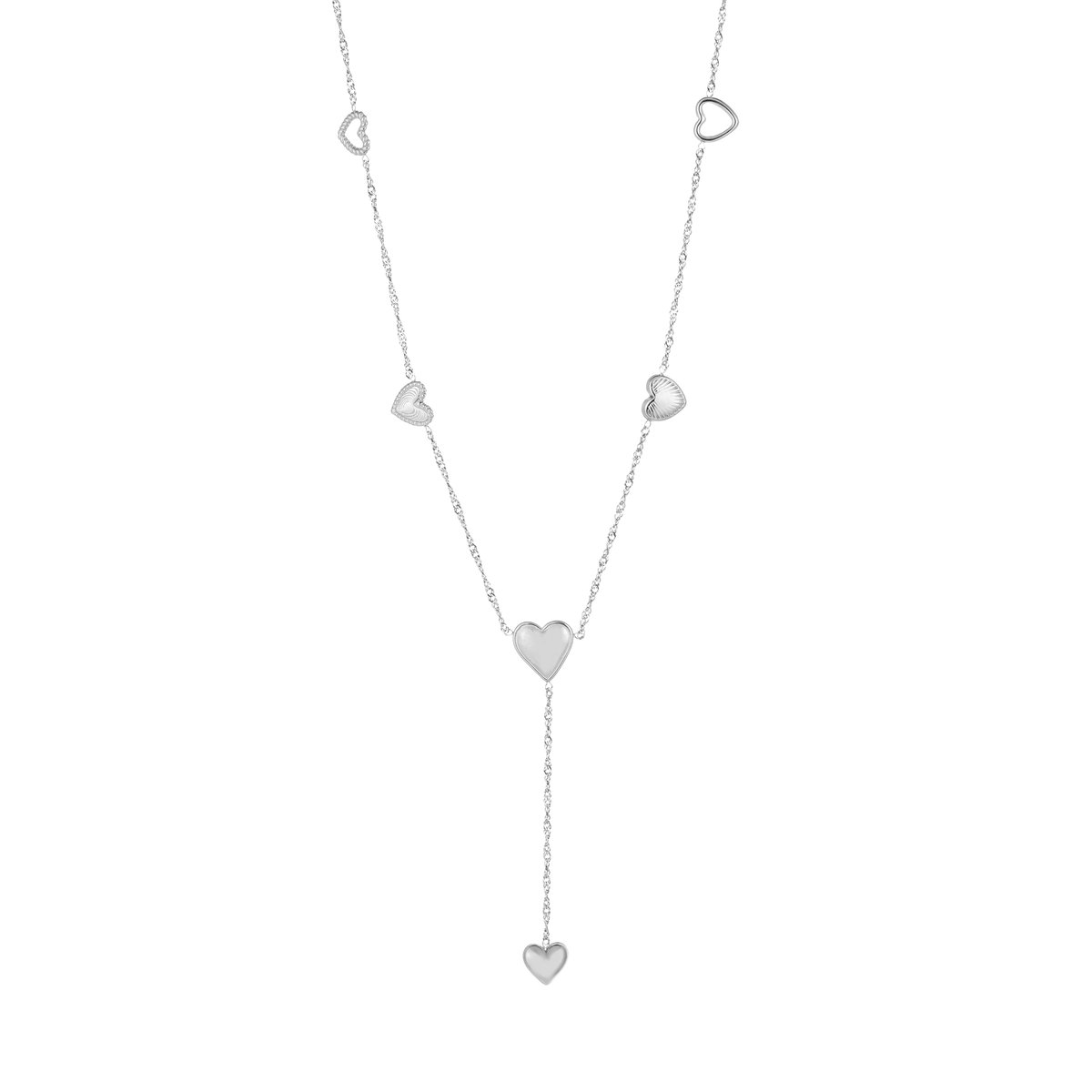 Elegante Roestvrijstalen Y-Ketting met Subtiele Hartenbedels - Dames Sieraad - Zilver