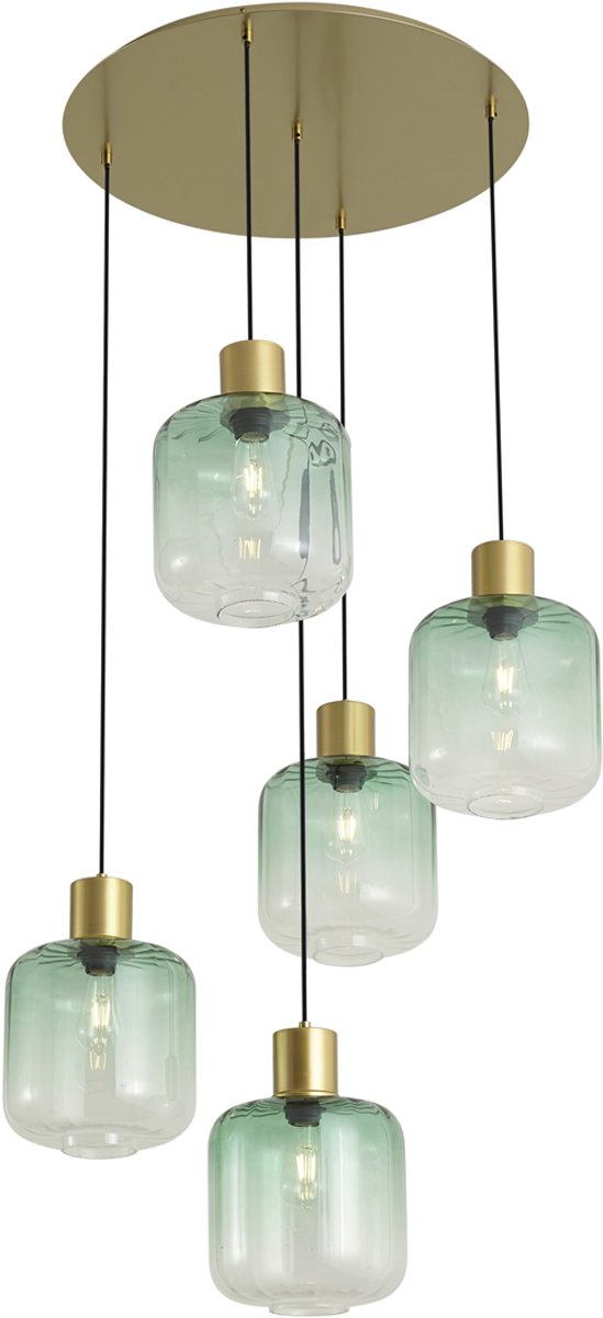 Qazqa eettafel hotel chique hanglamp - Qara - messing, rond, 5-lichts, 80cm, ideaal als lamp