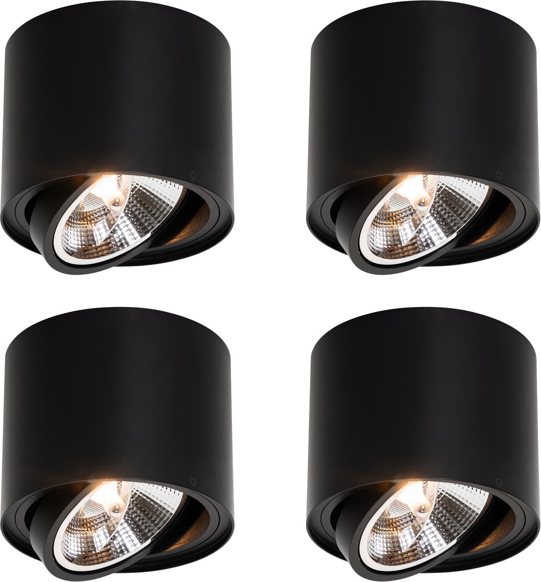 Qazqa spot - 107160 - zwart , max. 15W, geschikt voor led, 15cm, ideaal als keuken en woonkamer lamp, in set van 4.