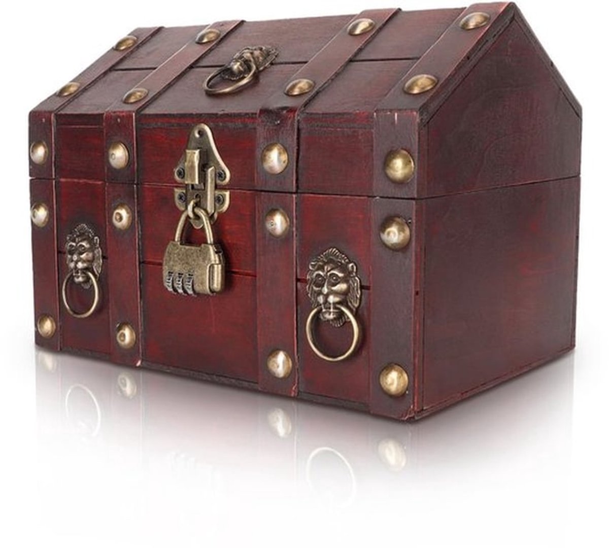 Schatkist met slot - Houten schatkist - Decoratieve opbergdoos - Vintage design - Multifunctioneel - 18 x 17 x 24 cm