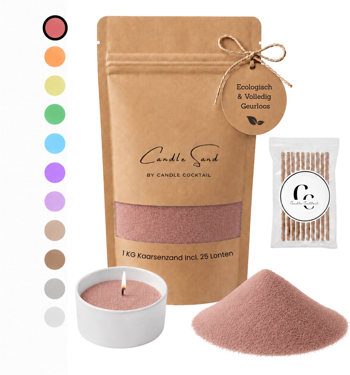 Kaarsenzand | Candle Cocktail | Rood | 1000g Incl. 25 Lonten | Burning Sand | Candle Sand | Kaarspoeder | Poederkaars | 125+ branduren | Met 25 lonten