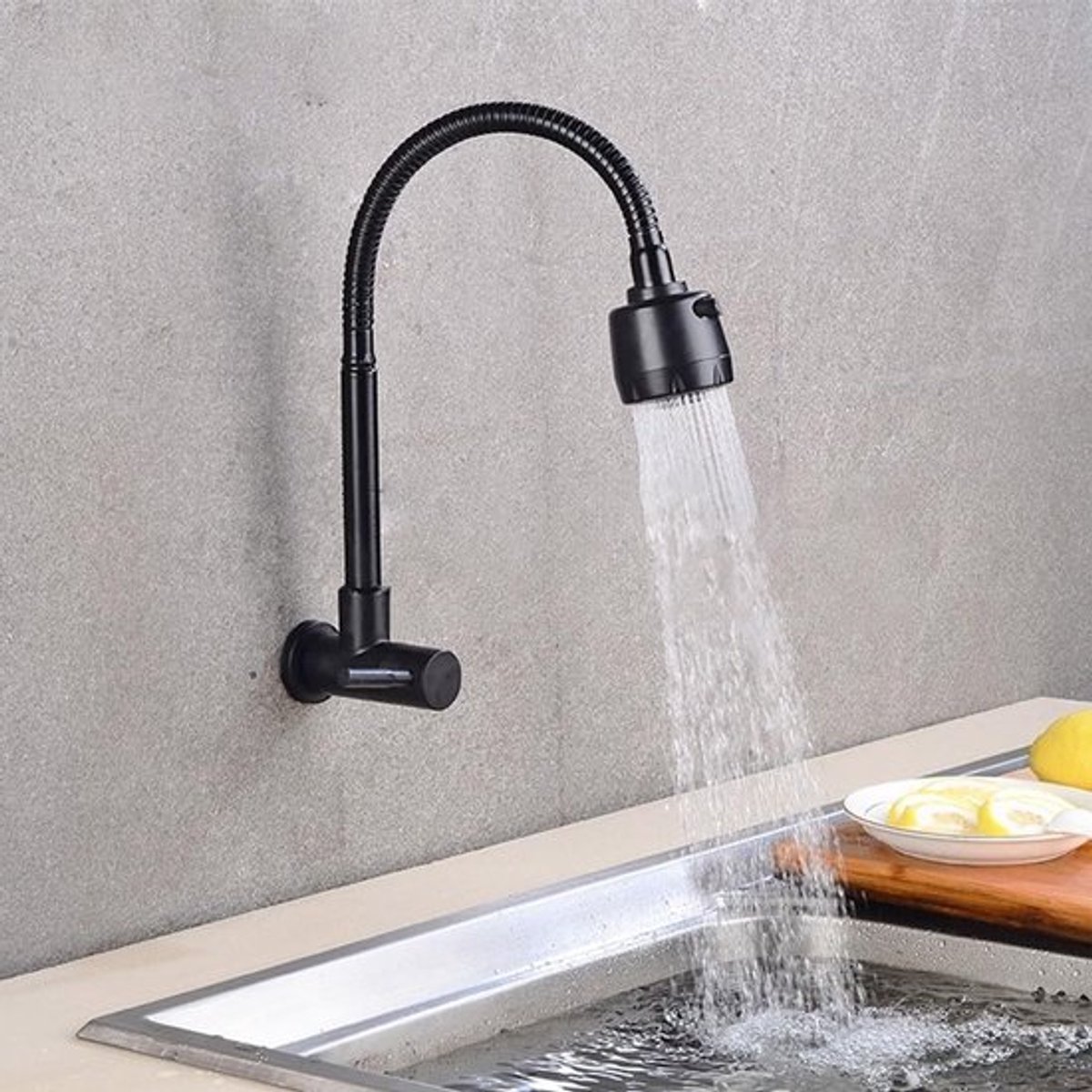 Keukenkraan Koudwater - Roestvrij Staal - Wandmontage - Flexibele Slang - Eengreeps - Duurzaam en Antiroest - Waterkraan