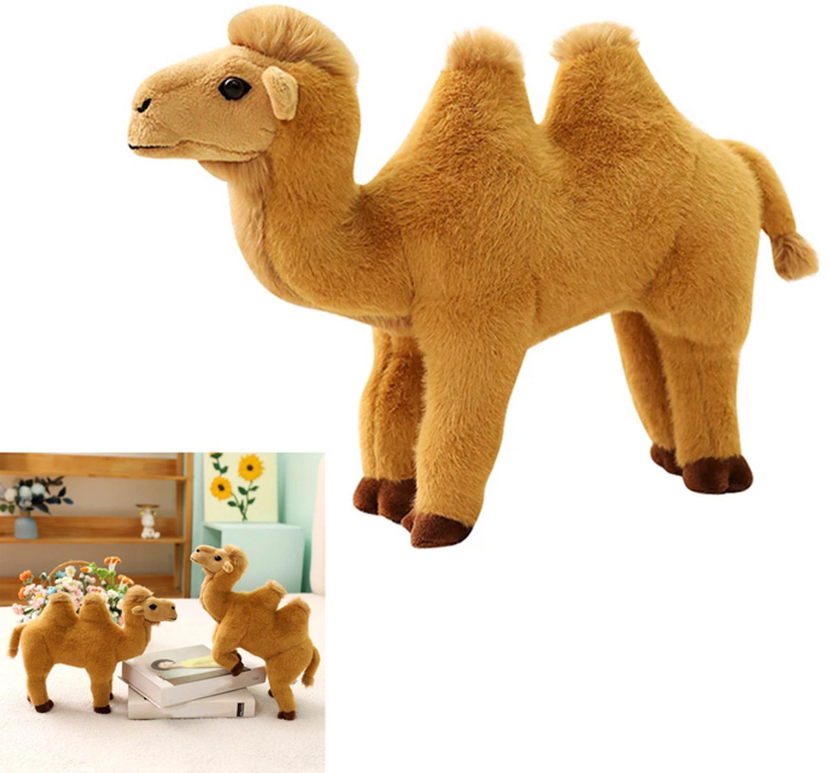 KZQ Zachte Pluche Kameel - Knuffeldier - Bactrische Camel - Woondecoratie - 16cm - Donkerbruin