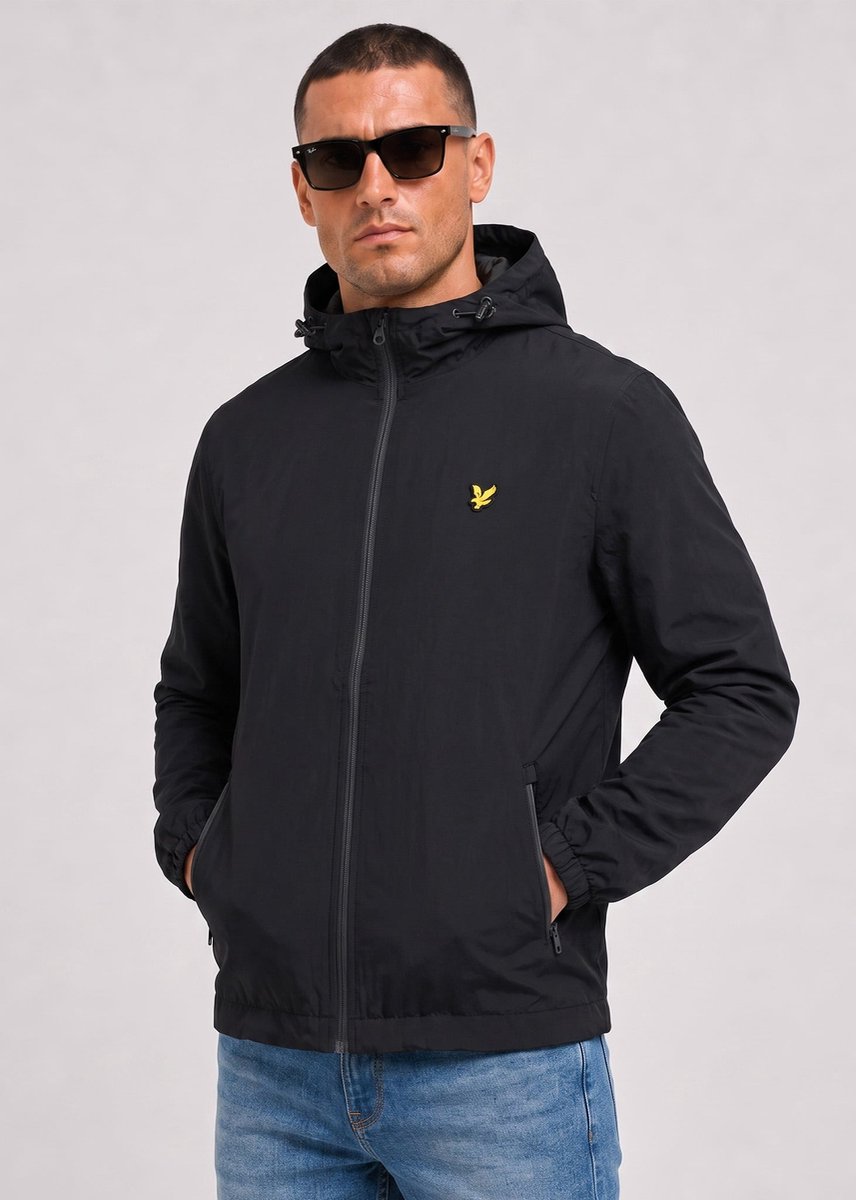 Lyle & Scott Contrast zip through hooded jacket - jet black gunmetal