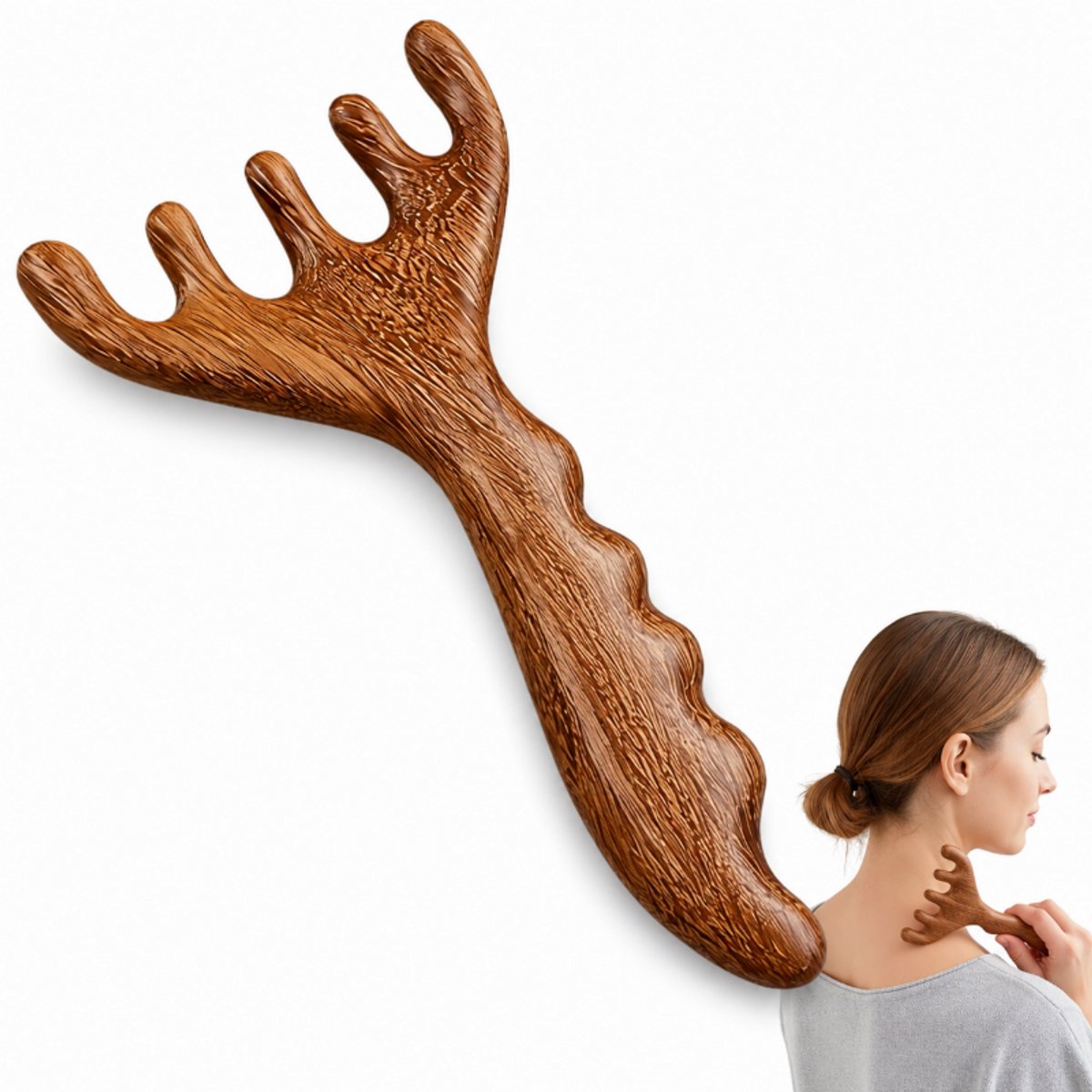 Houten Hoofdhuid Massage Kam - Brede Tanden Gua Sha Kam - Antistatische Holzkamm voor Massage van Hoofd Nek en Schouders - Natuurlijke Houten Kam - 14.5 x 6.7 cm