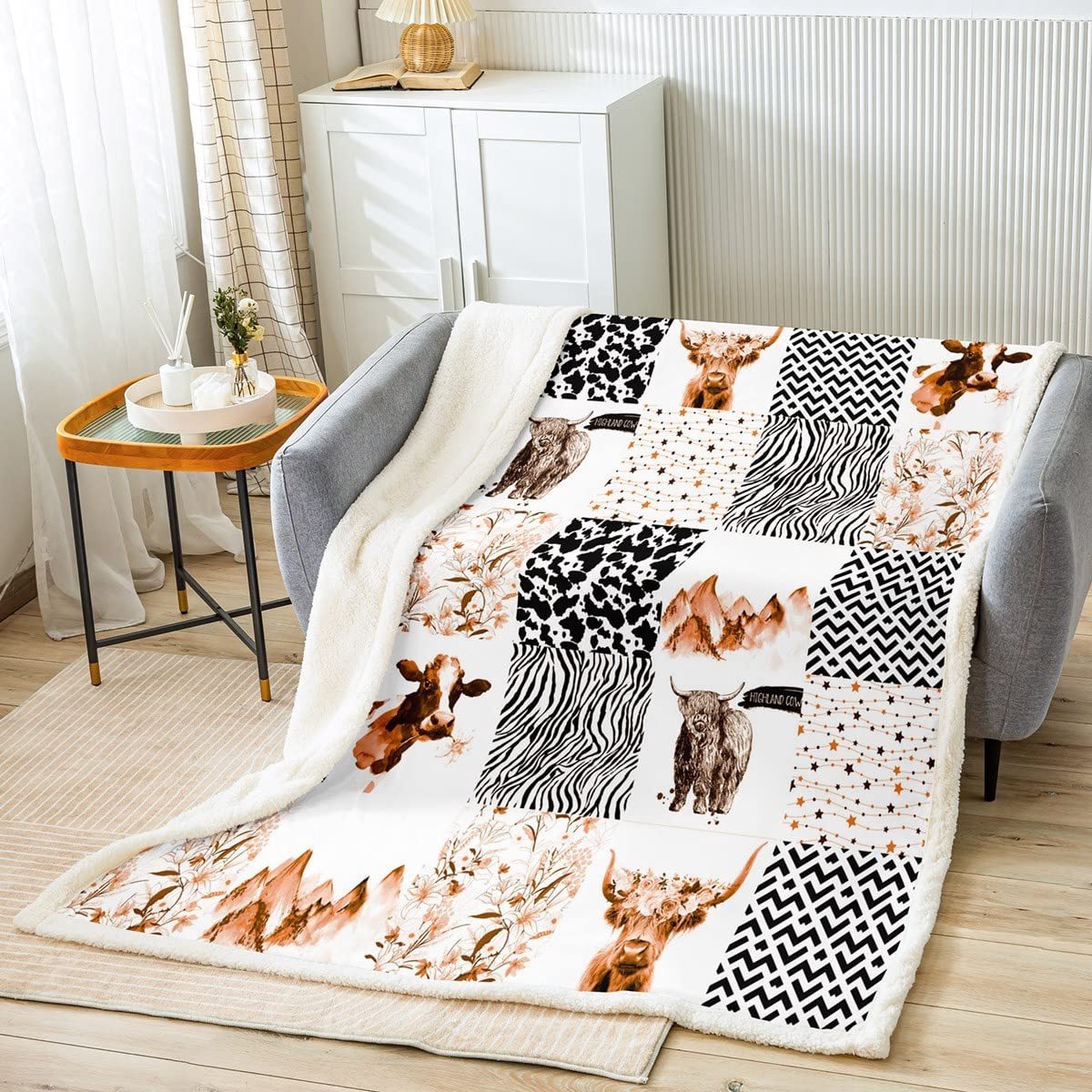 Solidchoice - Fluffy Geometrisch Plaid met Hoogland Koeienprint