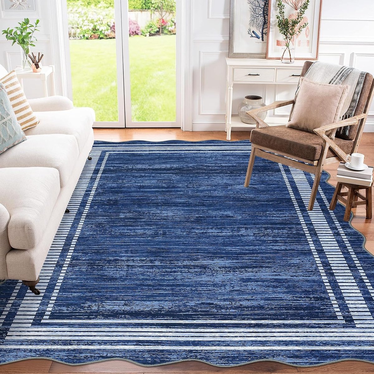Fluwelen Vloerkleed 160x230 cm Marineblauw - Wasbaar en Opvouwbaar; 1200 gsm Polyester