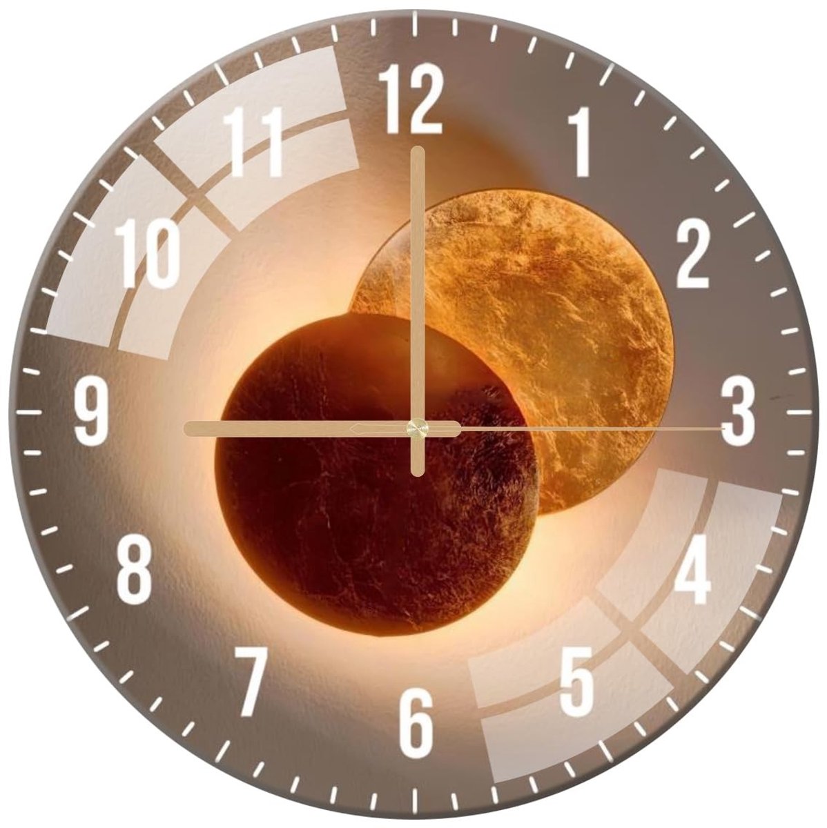 Solidchoice - Glass Wall Clock 12 Inch Silent Non Ticking Wandklok voor Woonkamer, Slaapkamer en Kantoor (Sunset)(Venus Gold)