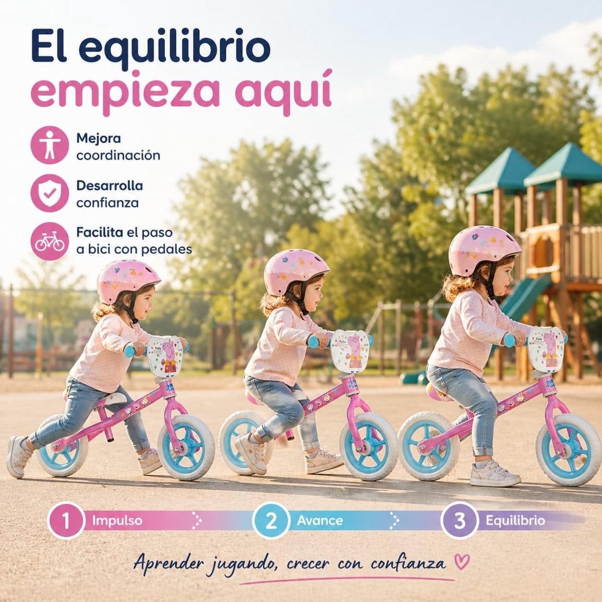 Solidchoice - Balance Bike 10 Inch voor Kinderen in Roze met Peppa Wutz Thema