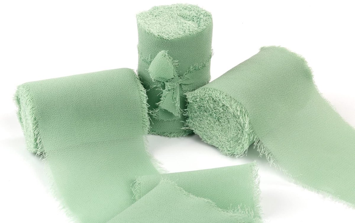 Solidchoice - 3 Rollen Handgemaakt Chiffonlint met Frayed Randen Mintkleur