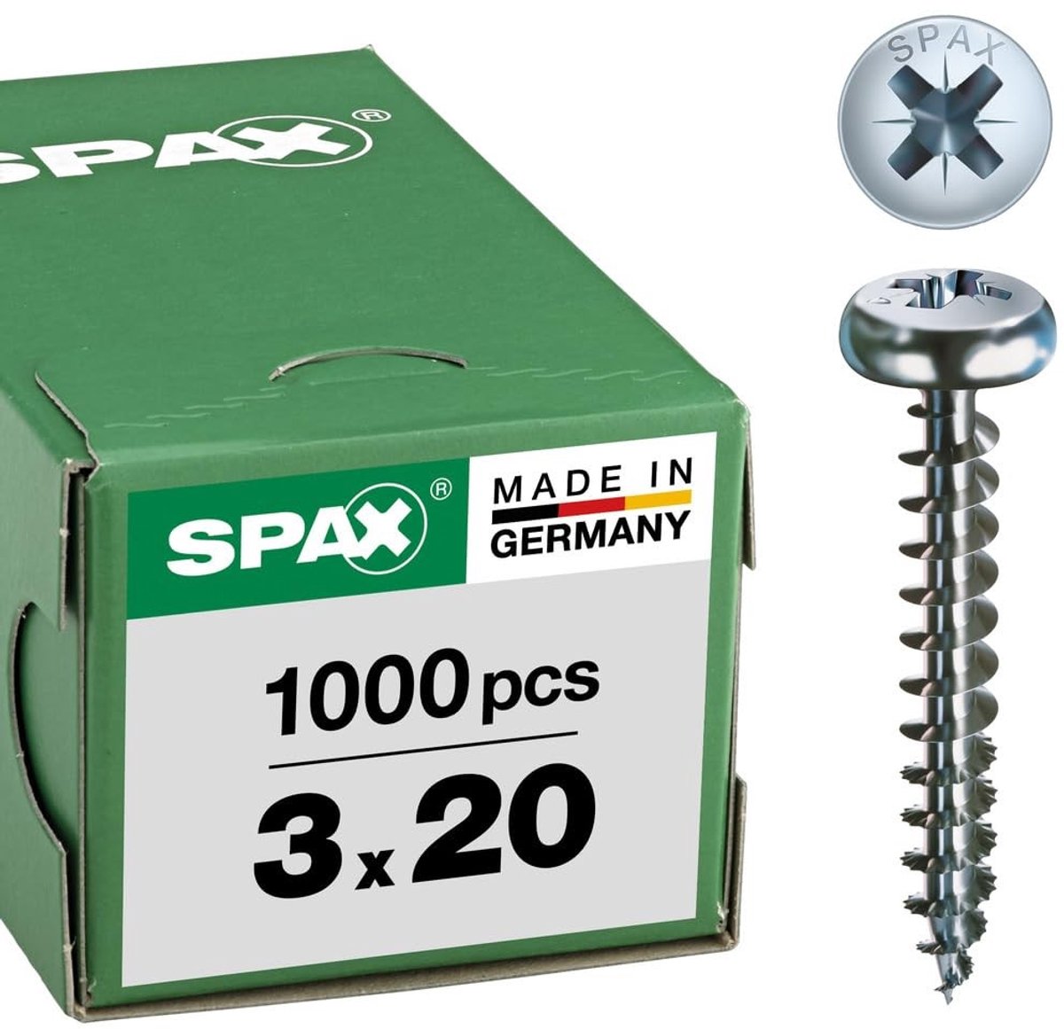 Solidchoice - Universele Schroef 3 x 20 mm, 1000 Stuks, Volledige Draad, Bolkop