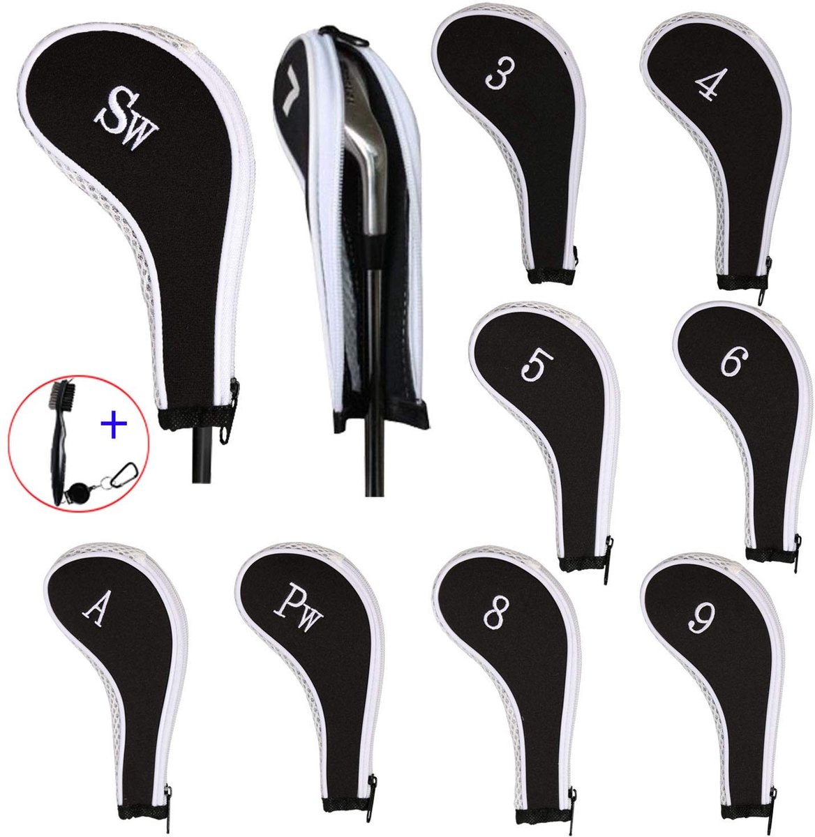 Solidchoice - 10-delige Golf Cap met Deksel voor Golfclubs en Borstel