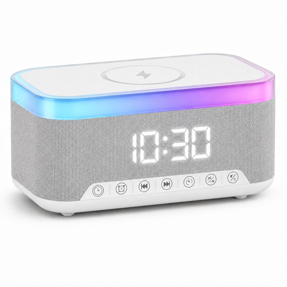 VHV Digitale Wekkerradio - Digitale Klok Slaapkamer - Draadloos opladen - Speaker met bluetooth - 13 Lichtstanden - Lichtwekker – Wekker voor kinderen & volwassenen - Wit