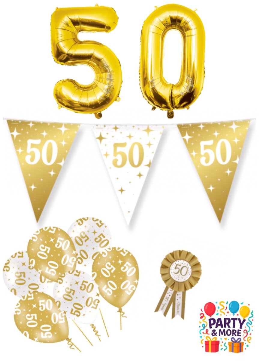 Party & More - 50 jaar - Luxe Gouden Feestdecoratie Set – Compleet Pakket – versiering - verjaardag