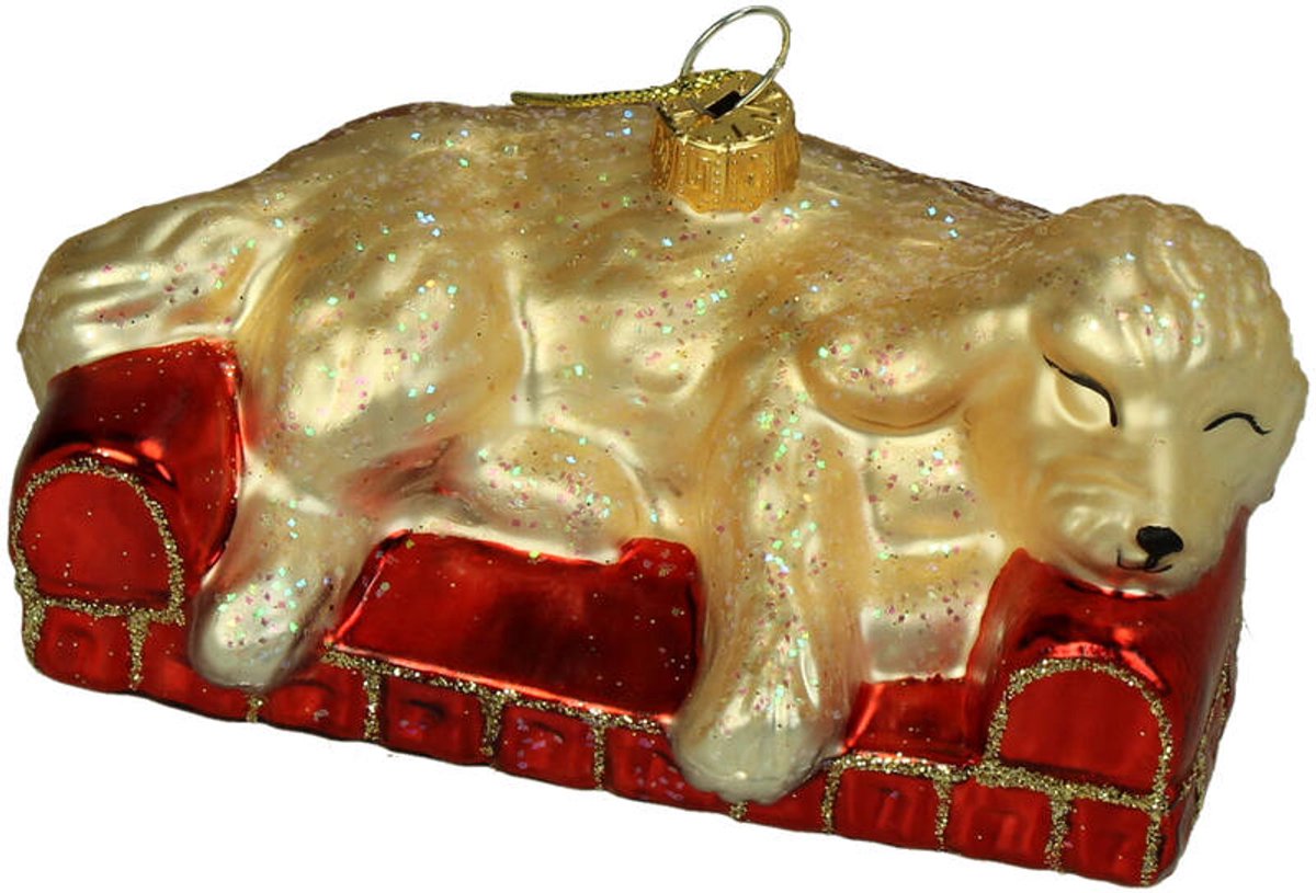 HD Collection Glazen Kerstornament Slaperige Hond – Rood – 10,1 cm – Kerstboom Hanger – Trendy Kerstdecoratie