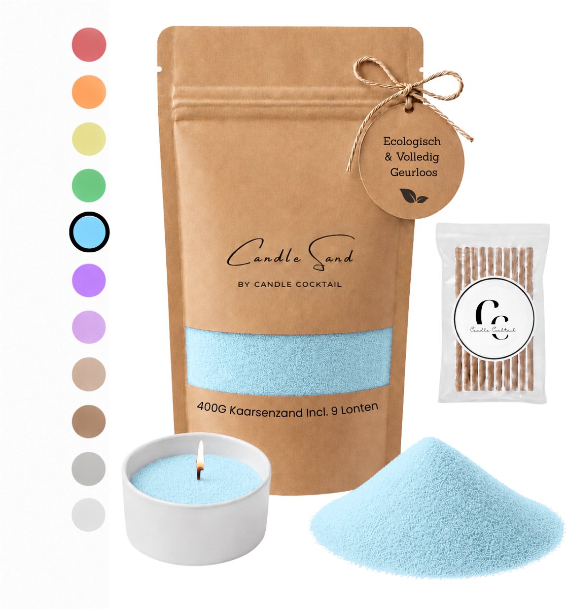 Candle Cocktail Kaarsenzand | Candle Cocktail | Aqua Blue | 400g Incl. 8 Lonten | Candle Sand | Kaarsparels | Zandkaarsen Blauw